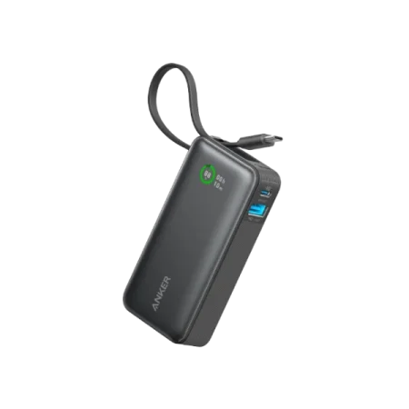 Anker Power Bank (10,000mAh, 30W, Built-In USB-C Cable/ Lightning) - White