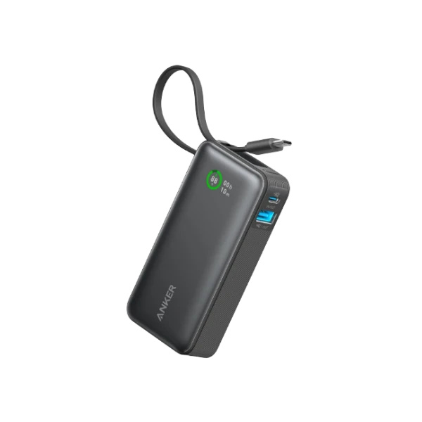 Anker Power Bank (10,000mAh, 30W, Built-In USB-C Cable/ Lightning) - White